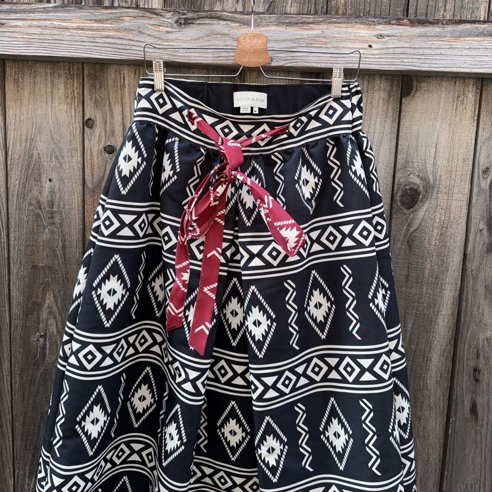 Sachin Babi | Anthropologie A Line Midi Skirt Black Motif Size Medium - Picture 9 of 10